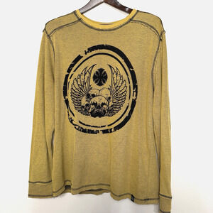 Machine MK Mens XL Mustard Yellow Graphic Long Sleeve Pullover Y2K Grunge Street